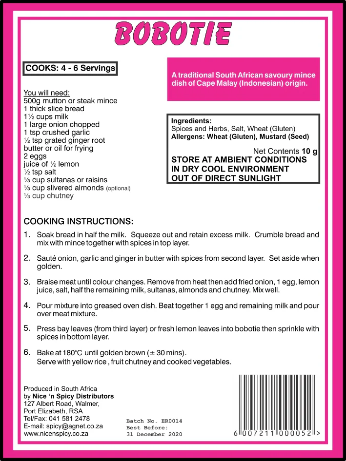 Nice 'n Spicy Bobotie Curry Sachet 10g - Image 2